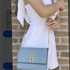 Tory Burch Light Blue Crossbody Bag with Gold Chain